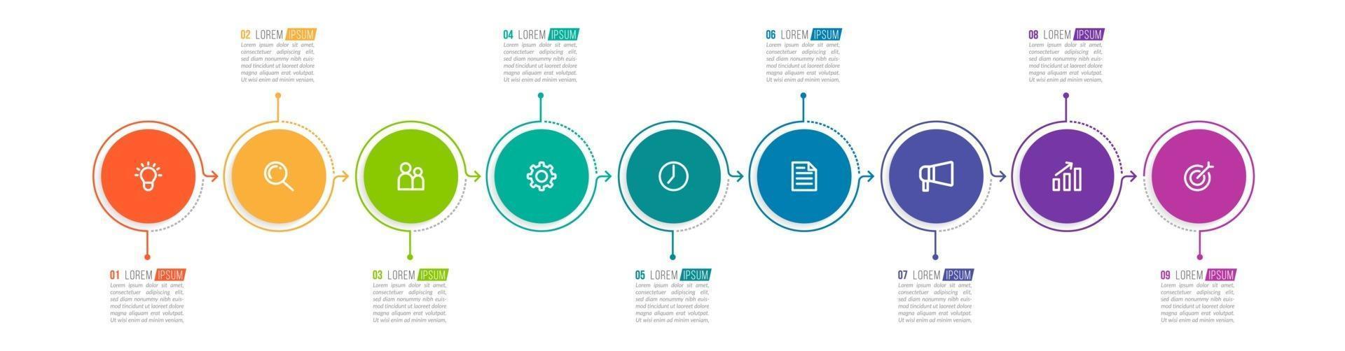 Diseño infográfico vectorial con iconos y 9 opciones o pasos. vector