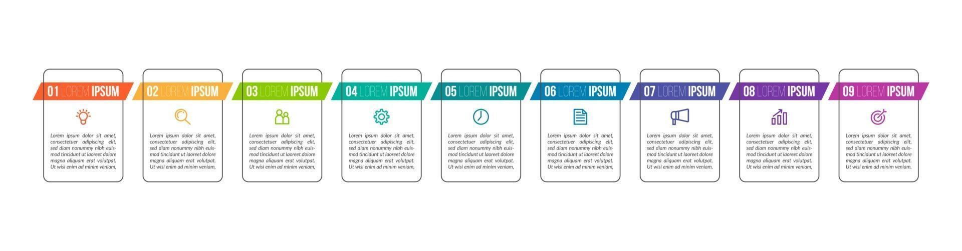 Diseño infográfico vectorial con iconos y 9 opciones o pasos. vector