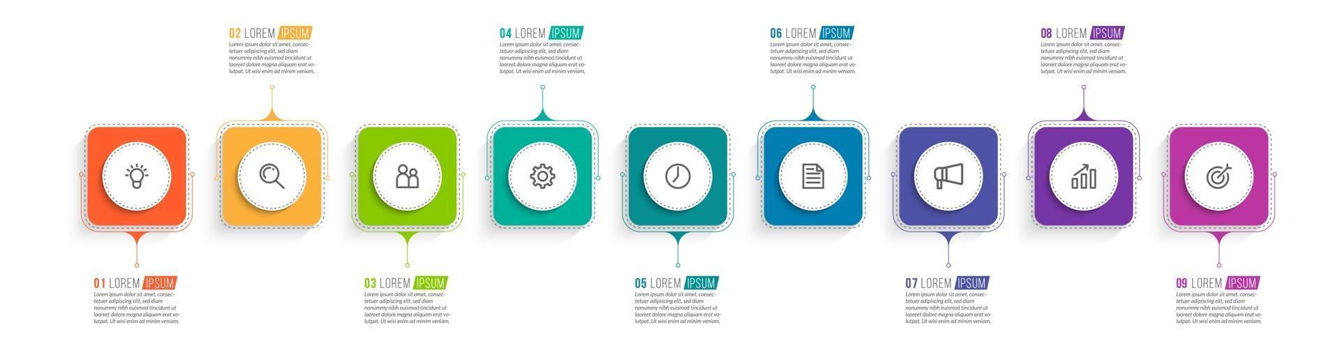 Vector Infographic Design with Icons and 9 Options or Steps