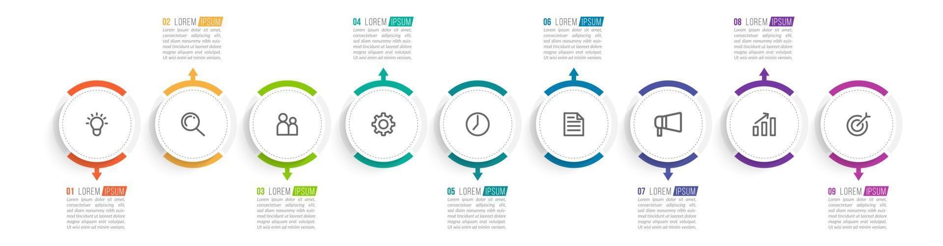 Diseño infográfico vectorial con iconos y 9 opciones o pasos. vector