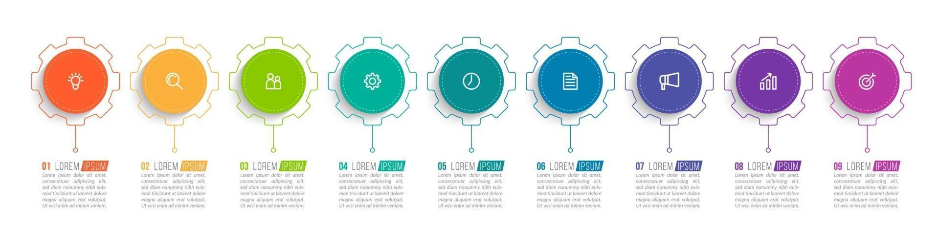 Diseño infográfico vectorial con iconos y 9 opciones o pasos. vector