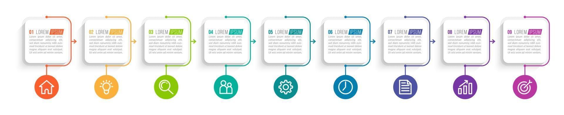 Diseño infográfico vectorial con iconos y 9 opciones o pasos. vector