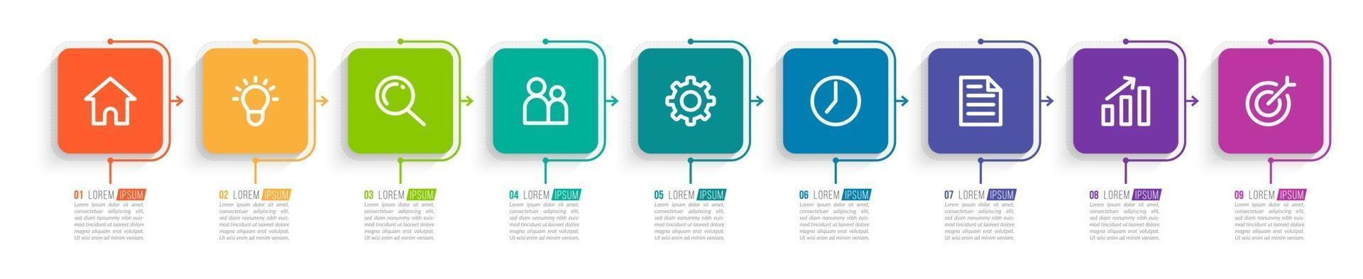 Diseño infográfico vectorial con iconos y 9 opciones o pasos. vector