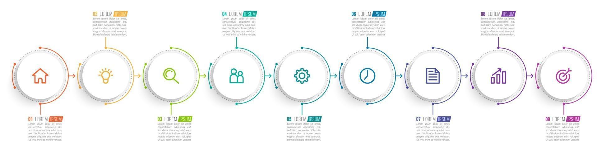 Diseño infográfico vectorial con iconos y 9 opciones o pasos. vector