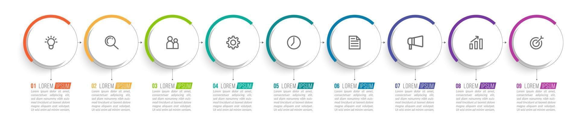 Diseño infográfico vectorial con iconos y 9 opciones o pasos. vector