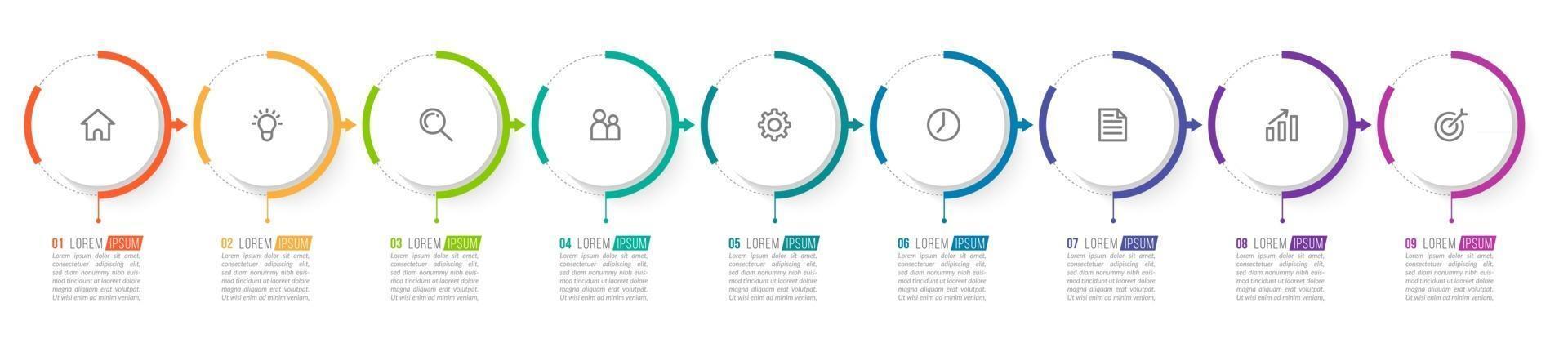 Diseño infográfico vectorial con iconos y 9 opciones o pasos. vector