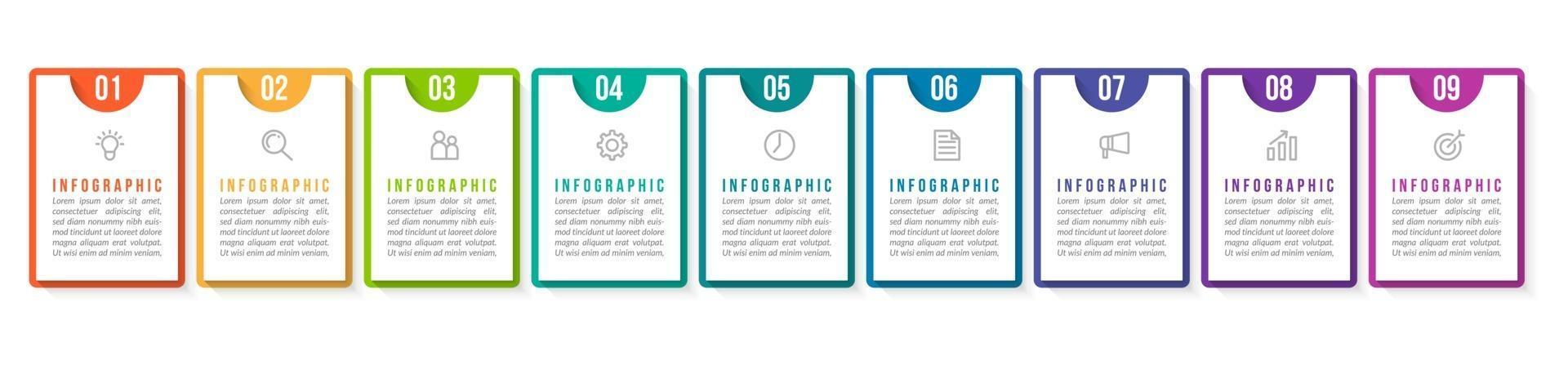 Diseño infográfico vectorial con iconos y 9 opciones o pasos. vector