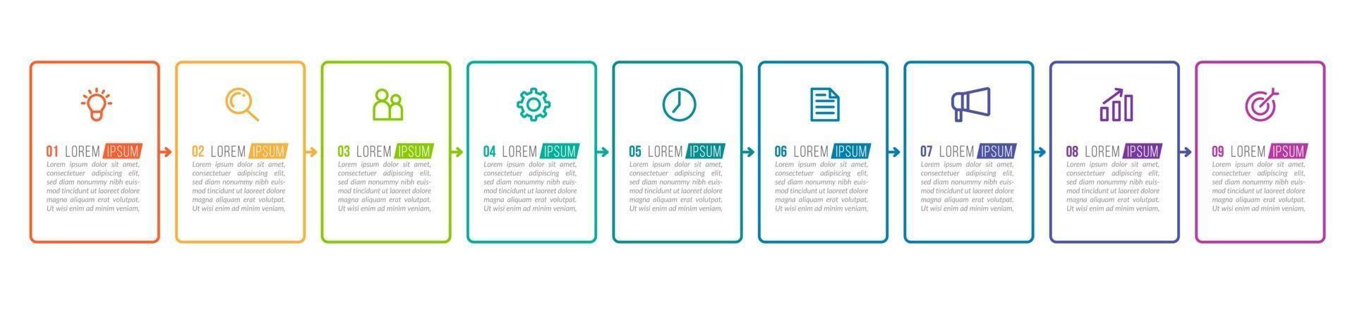 Vector Infographic Design with Icons and 9 Options or Steps