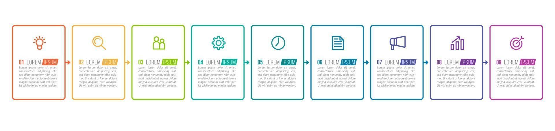 Diseño infográfico vectorial con iconos y 9 opciones o pasos. vector