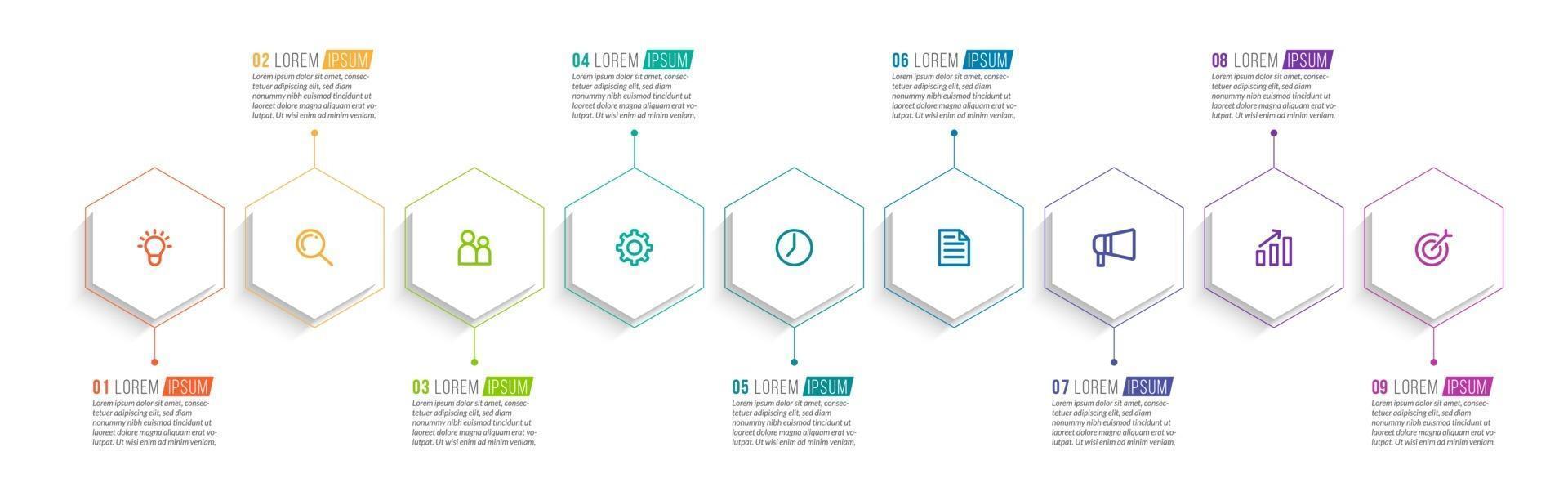 Diseño infográfico vectorial con iconos y 9 opciones o pasos. vector