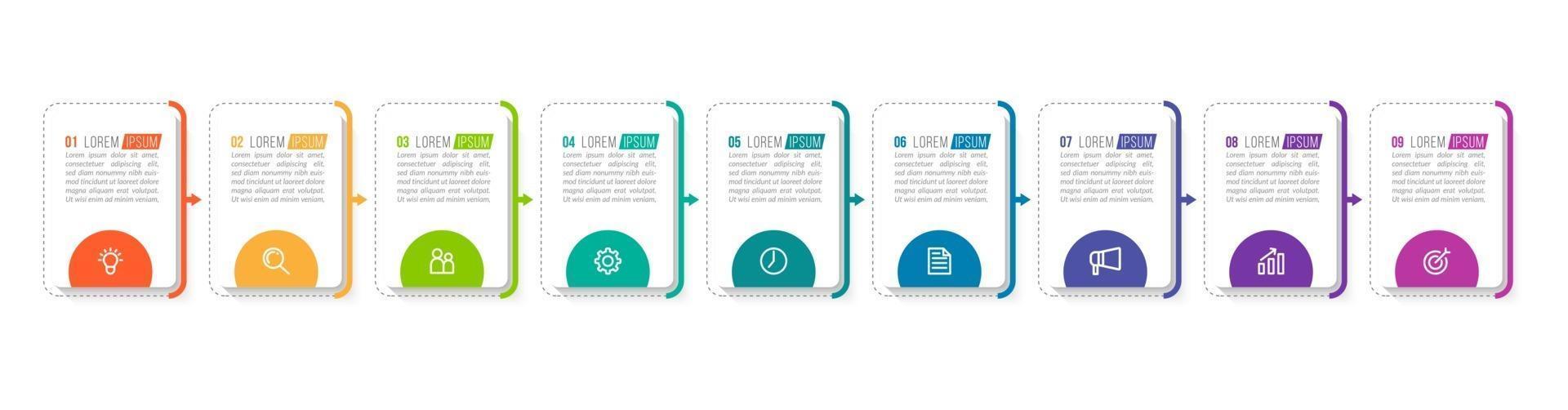 Vector Infographic Design with Icons and 9 Options or Steps