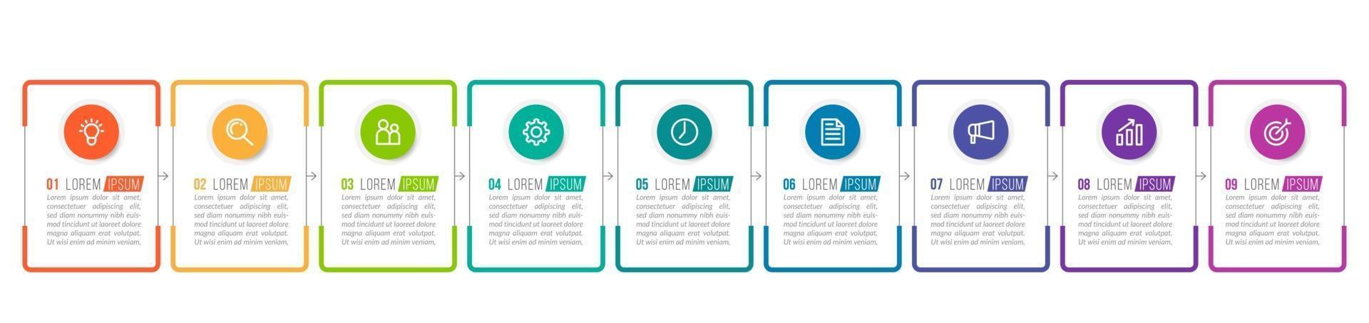 Diseño infográfico vectorial con iconos y 9 opciones o pasos. vector