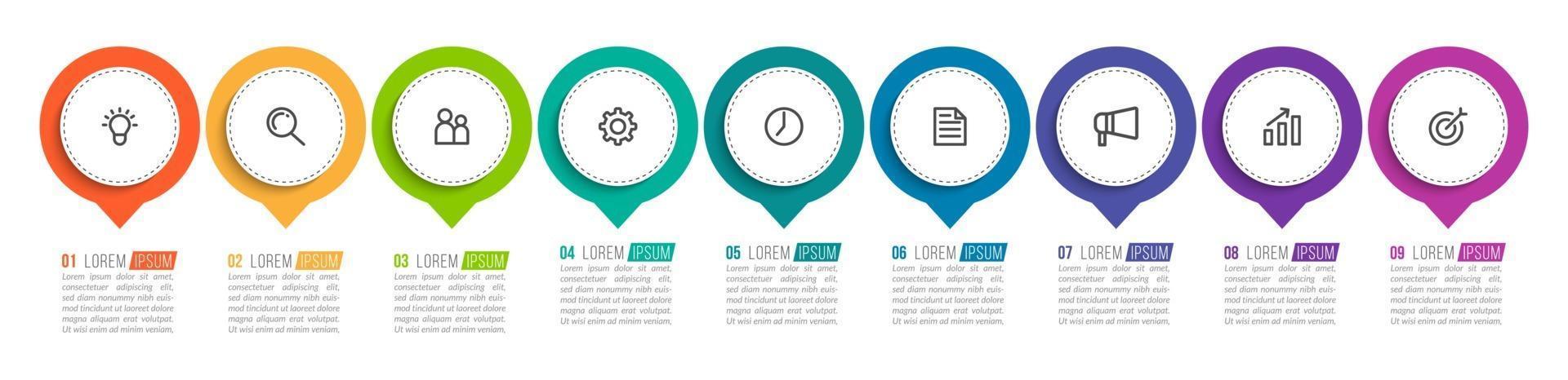 Diseño infográfico vectorial con iconos y 9 opciones o pasos. vector