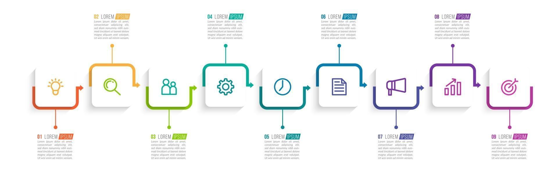 Diseño infográfico vectorial con iconos y 9 opciones o pasos. vector