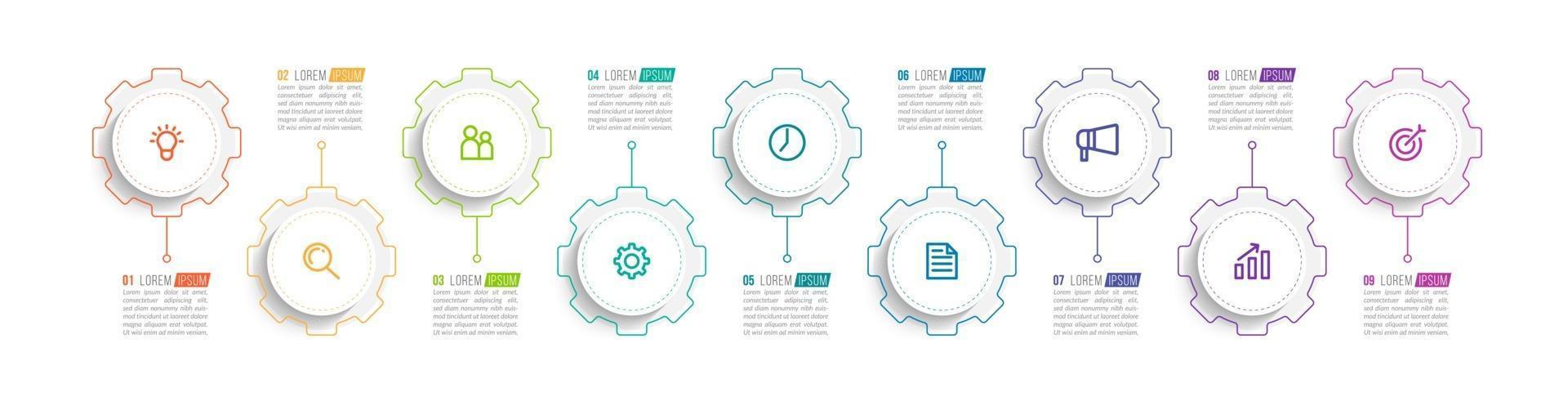 Vector Infographic Design with Icons and 9 Options or Steps