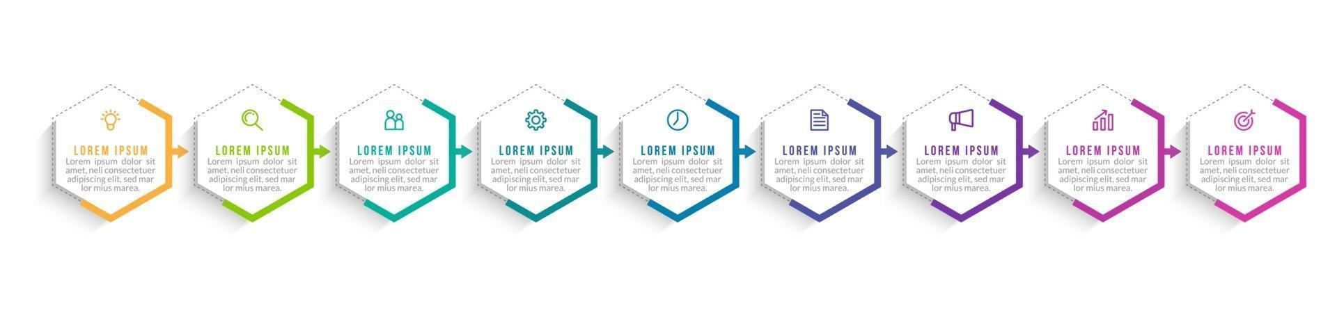 Diseño infográfico vectorial con iconos y 9 opciones o pasos. vector