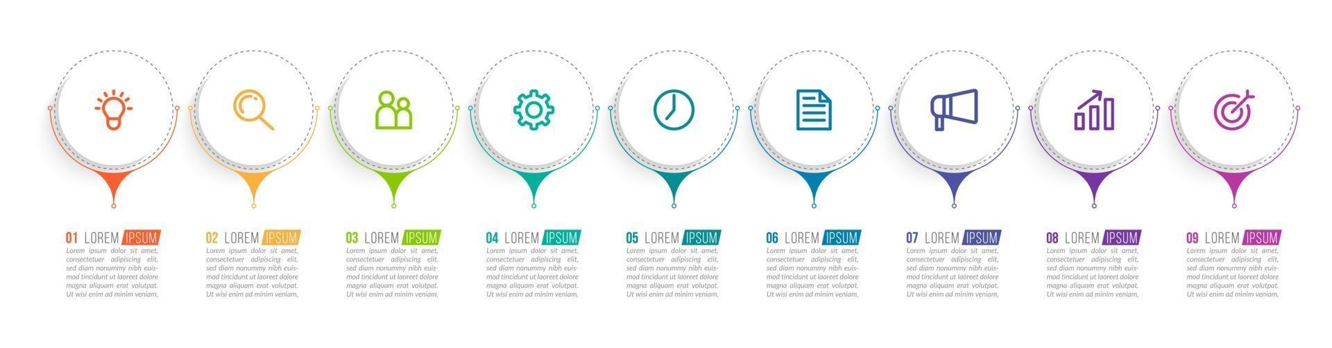 Vector Infographic Design with Icons and 9 Options or Steps