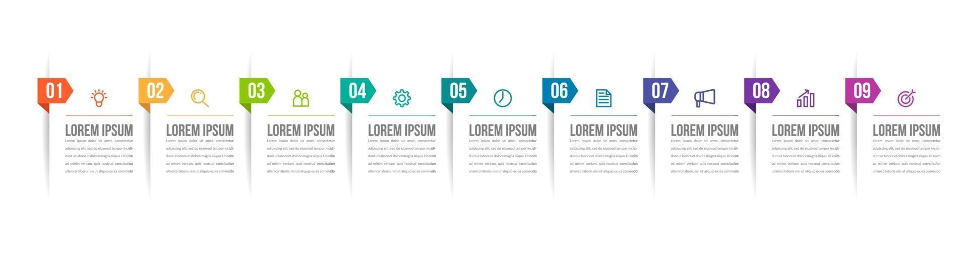 Vector Infographic Design with Icons and 9 Options or Steps