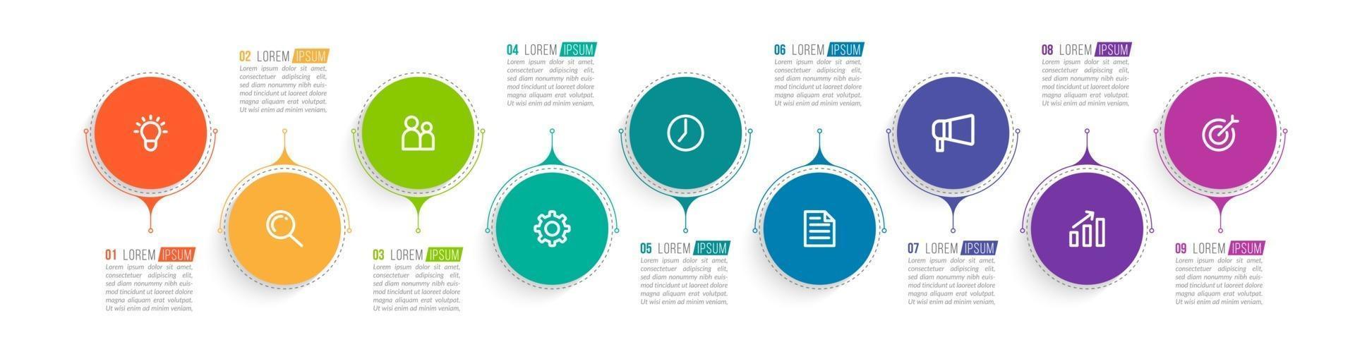 Vector Infographic Design with Icons and 9 Options or Steps