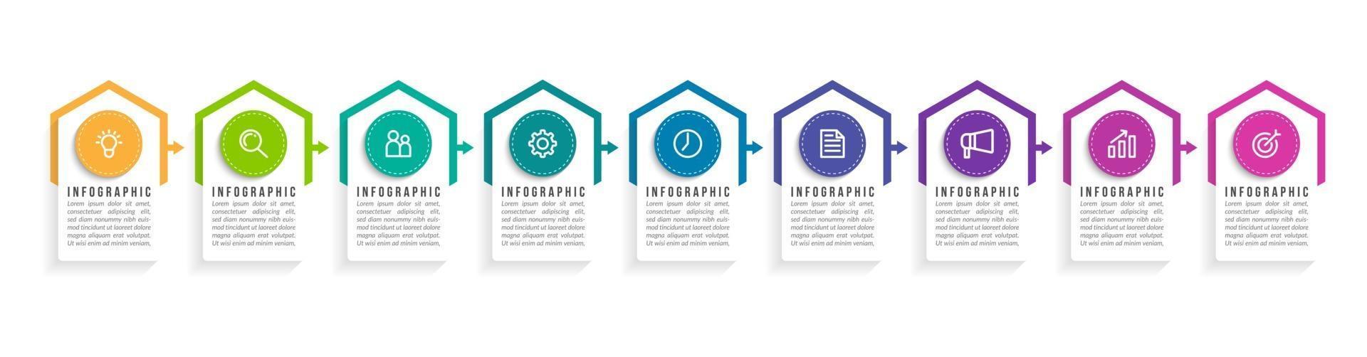 Diseño infográfico vectorial con iconos y 9 opciones o pasos. vector