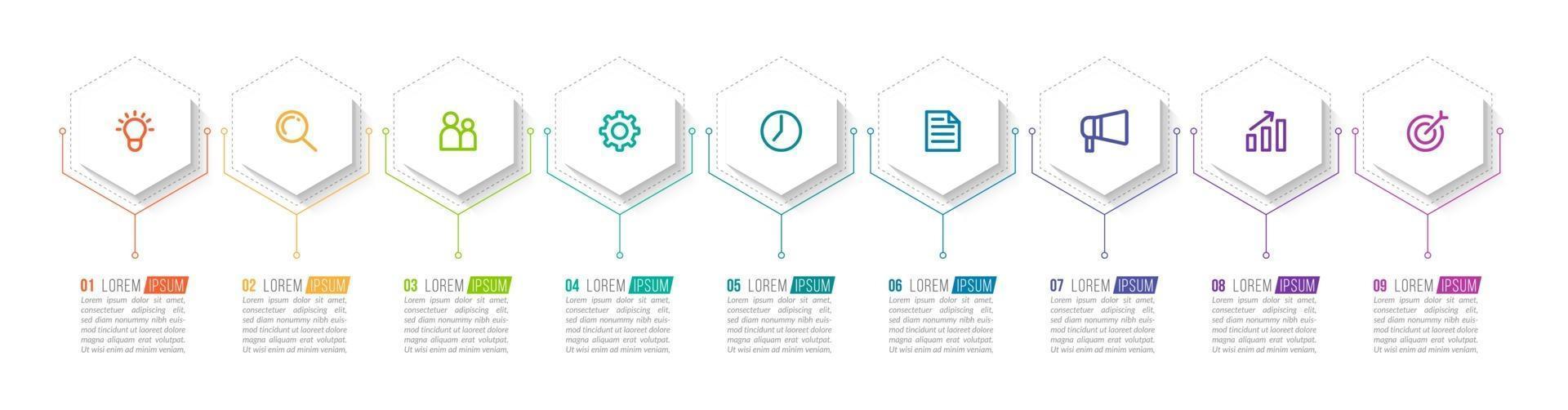 Diseño infográfico vectorial con iconos y 9 opciones o pasos. vector