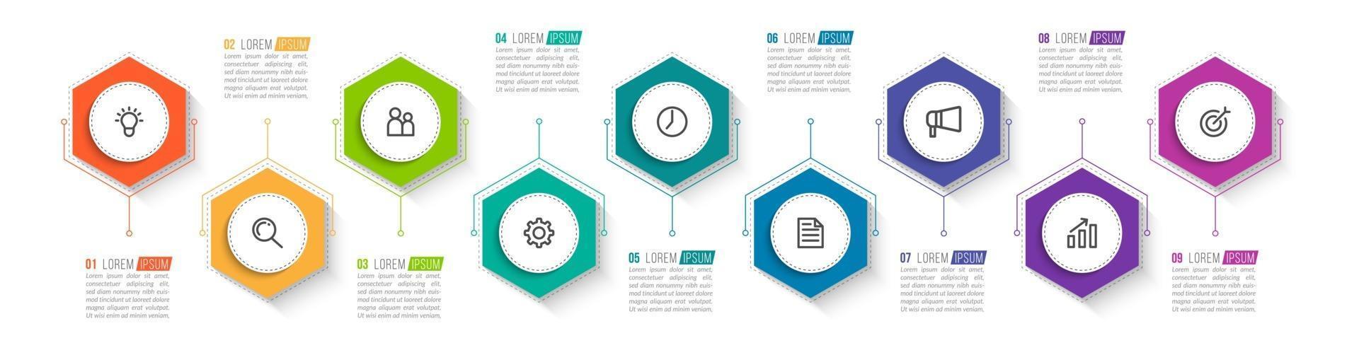 Diseño infográfico vectorial con iconos y 9 opciones o pasos. vector