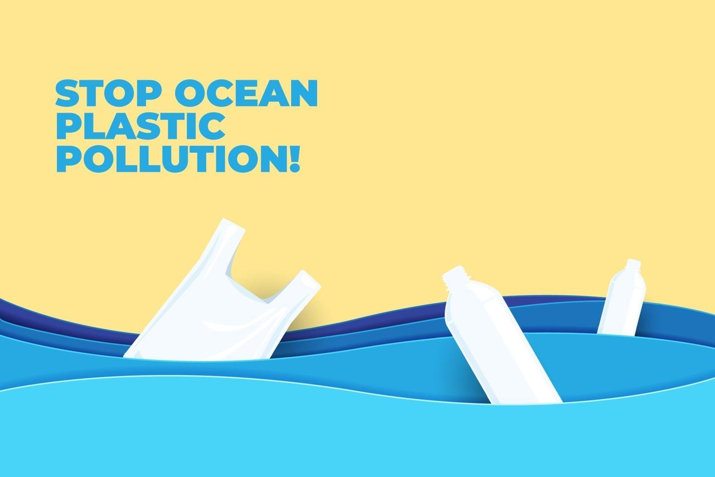 Stop ocean plastic pollution paper. vector