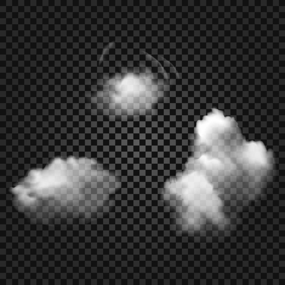 nubes esponjosas realistas aisladas sobre fondo transparente. vector