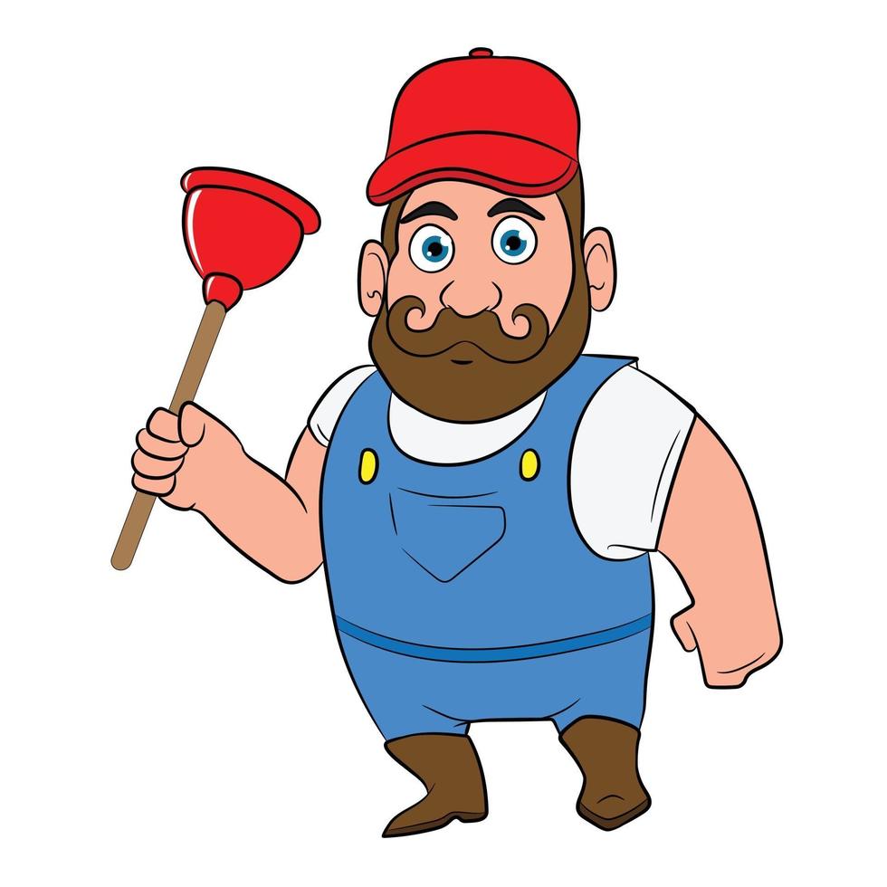 Plumber Holding Plunger Cartoon Character Working vector