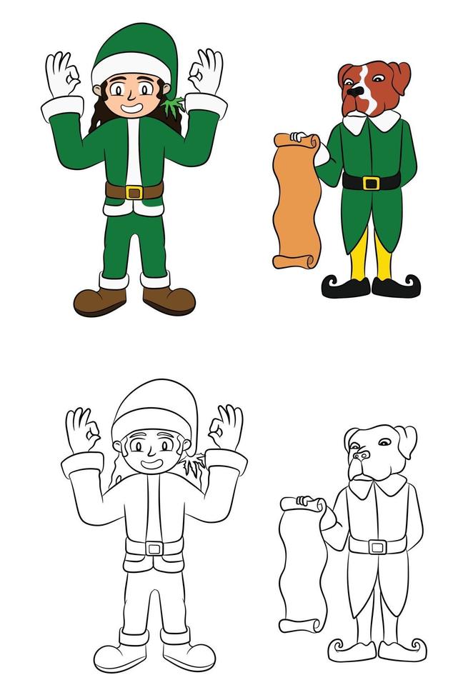 personaje de dibujos animados de perro chico elfo verde vector