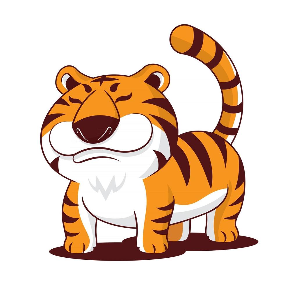 tigre gordito de dibujos animados con personaje de mascota de cola larga vector