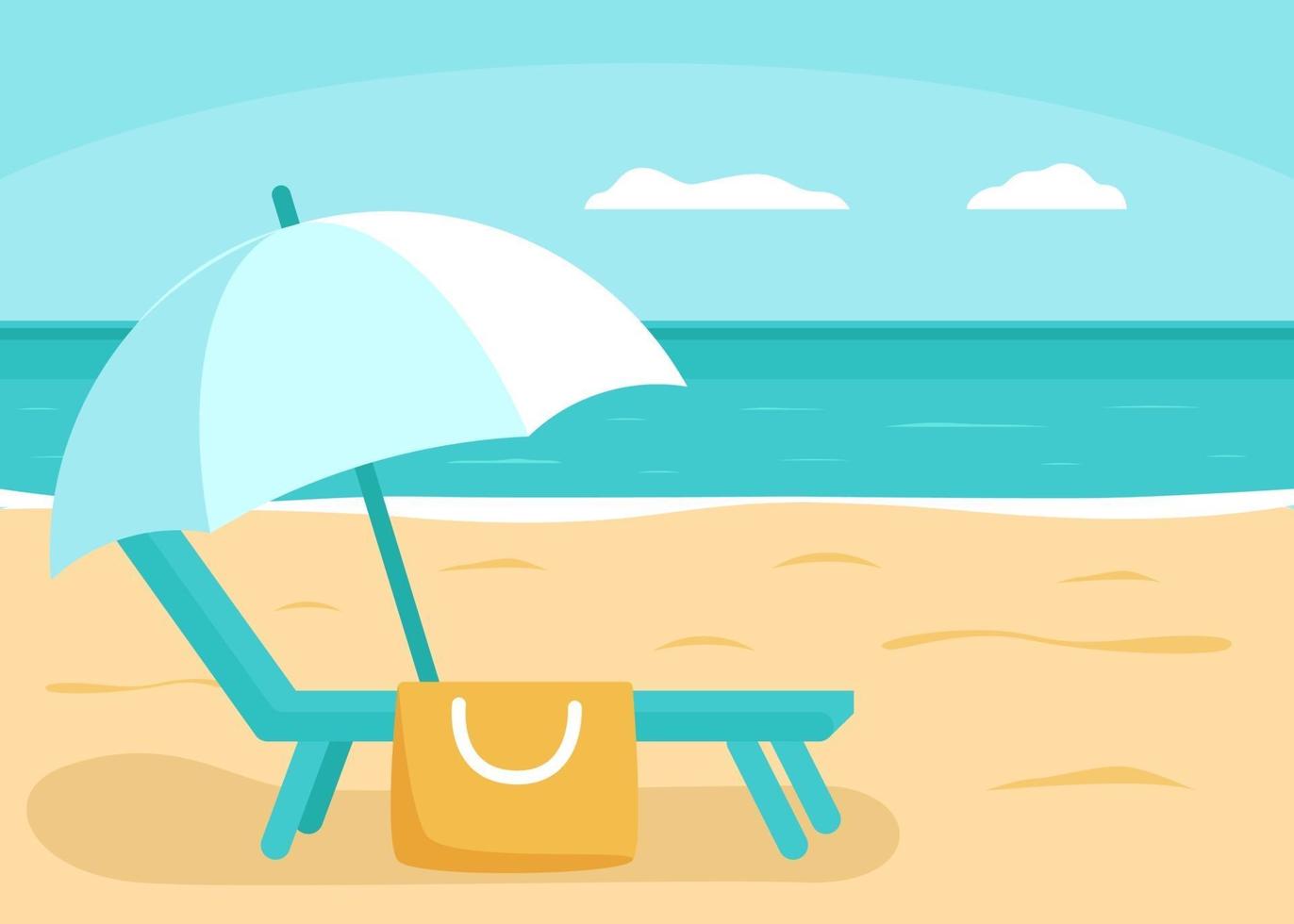 verano mar y playa con tumbona y sombrilla para vacaciones vector