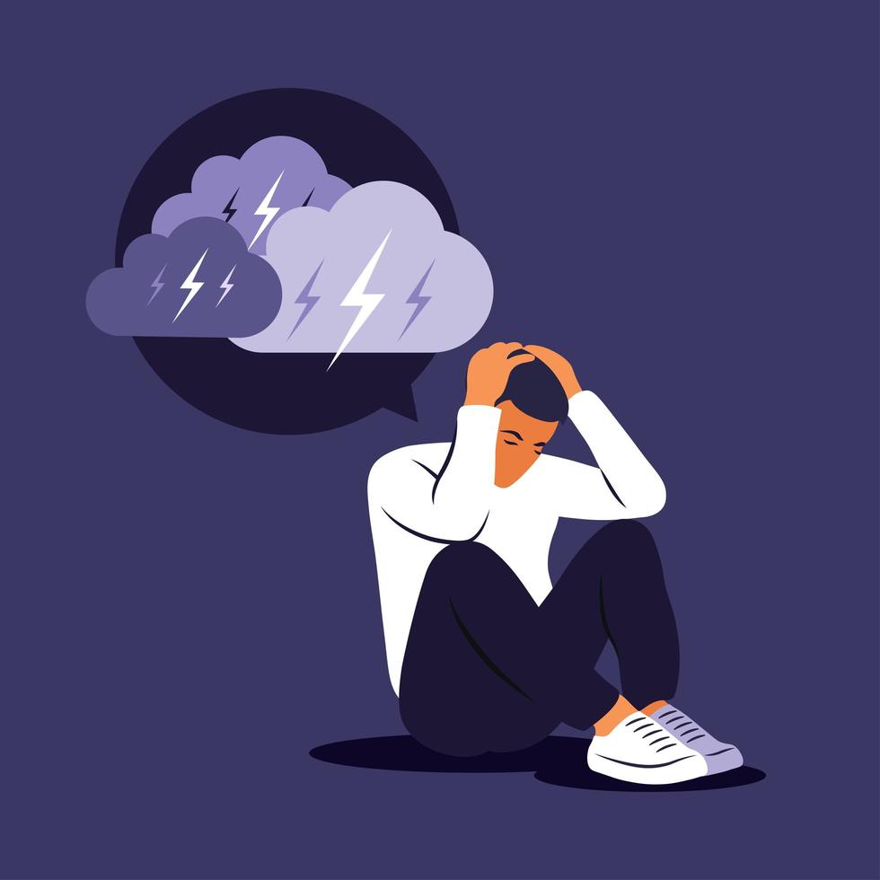 Depressed sad man. Bankruptcy, loss, crisis, trouble concept. vector