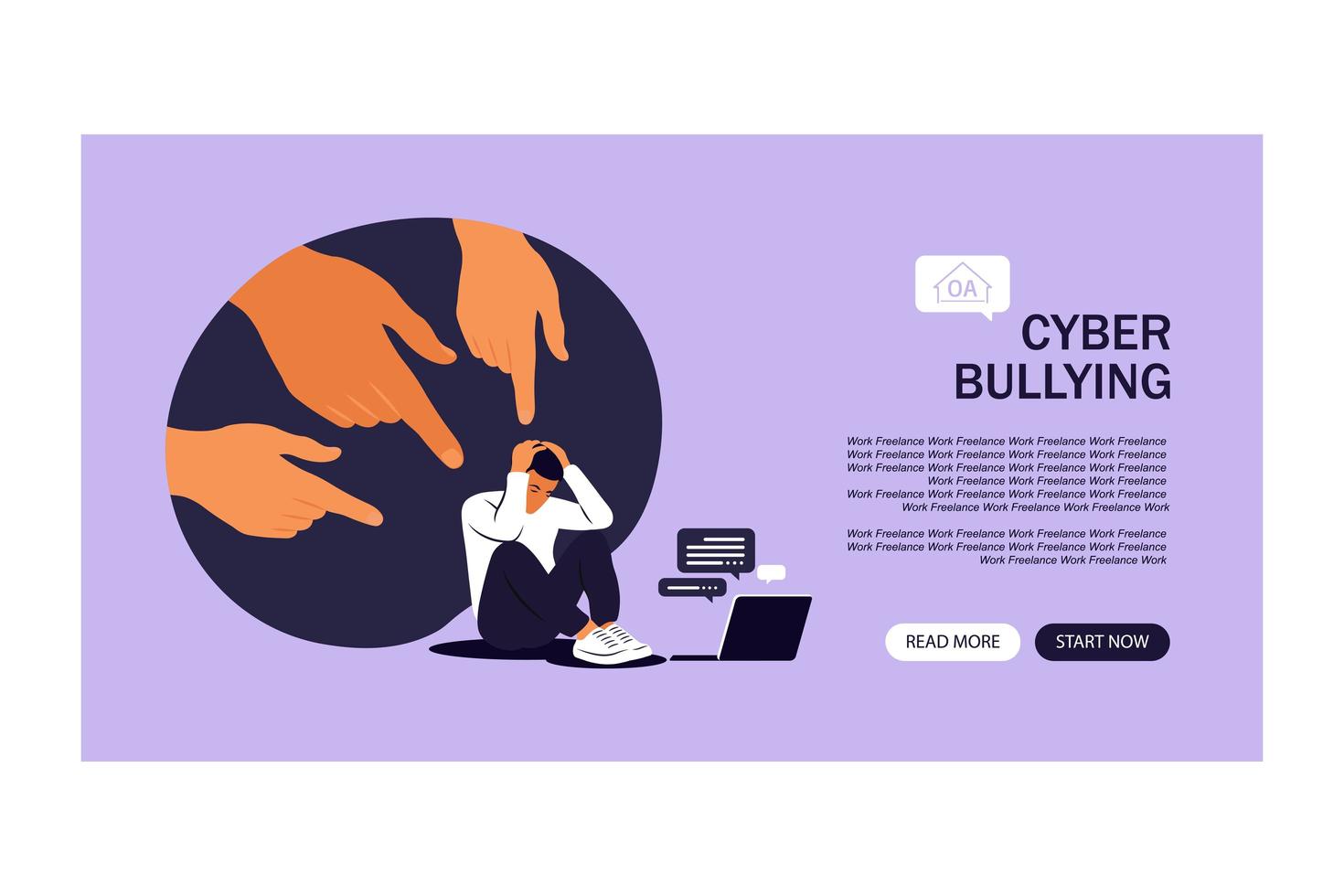 Cyber bullying landing page. Opinion and the pressure of society. vector