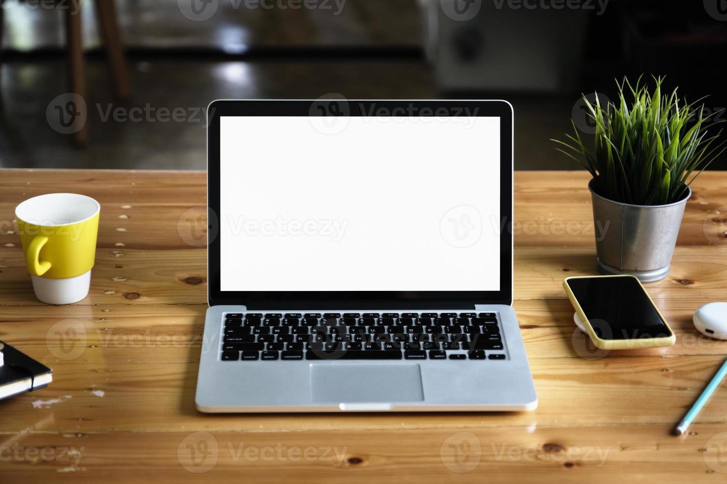 Laptop computer with blank screen and can be add your texts or others photo