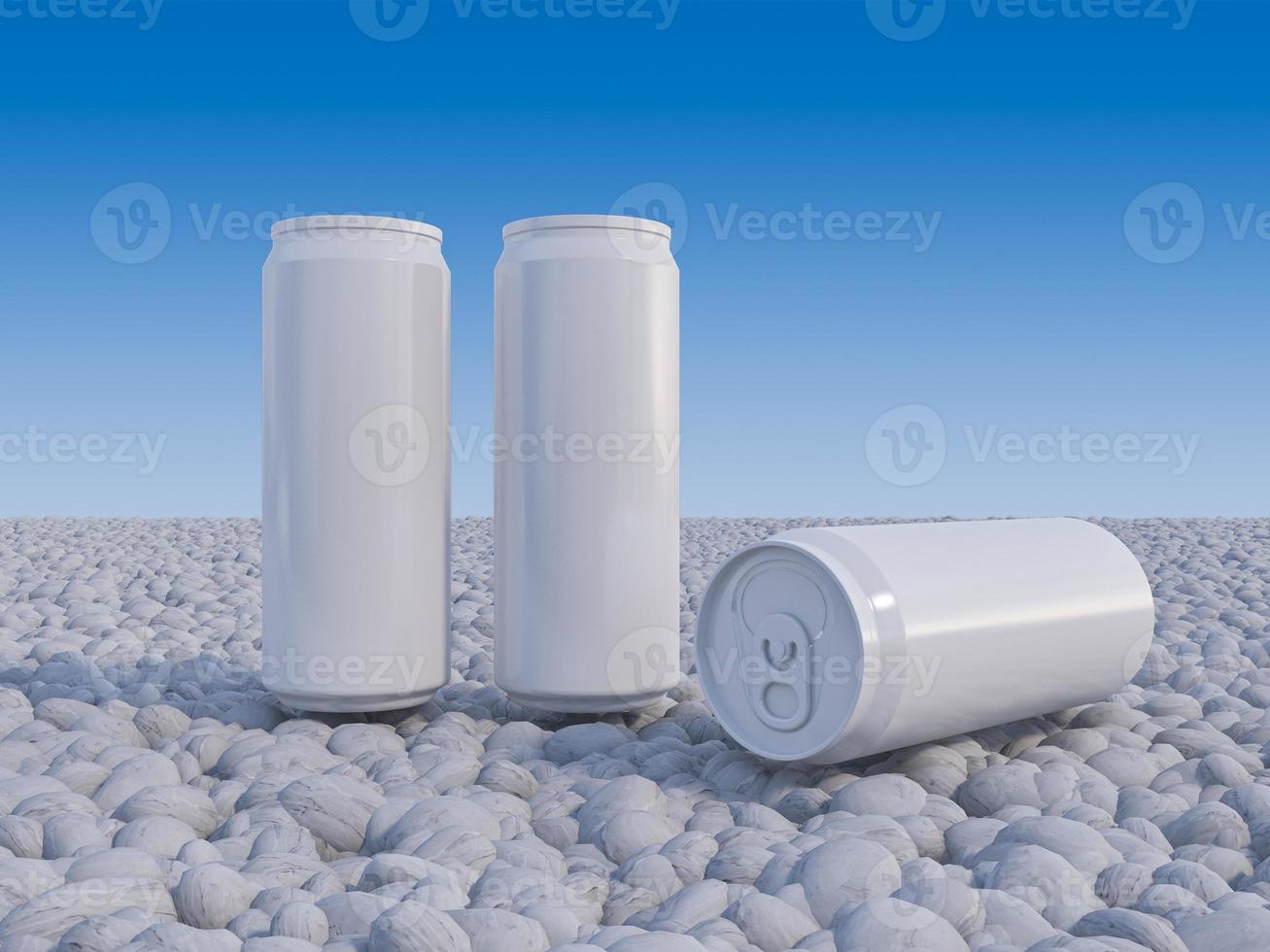 imagen de maqueta de representación 3d de latas blancas y plateadas. foto