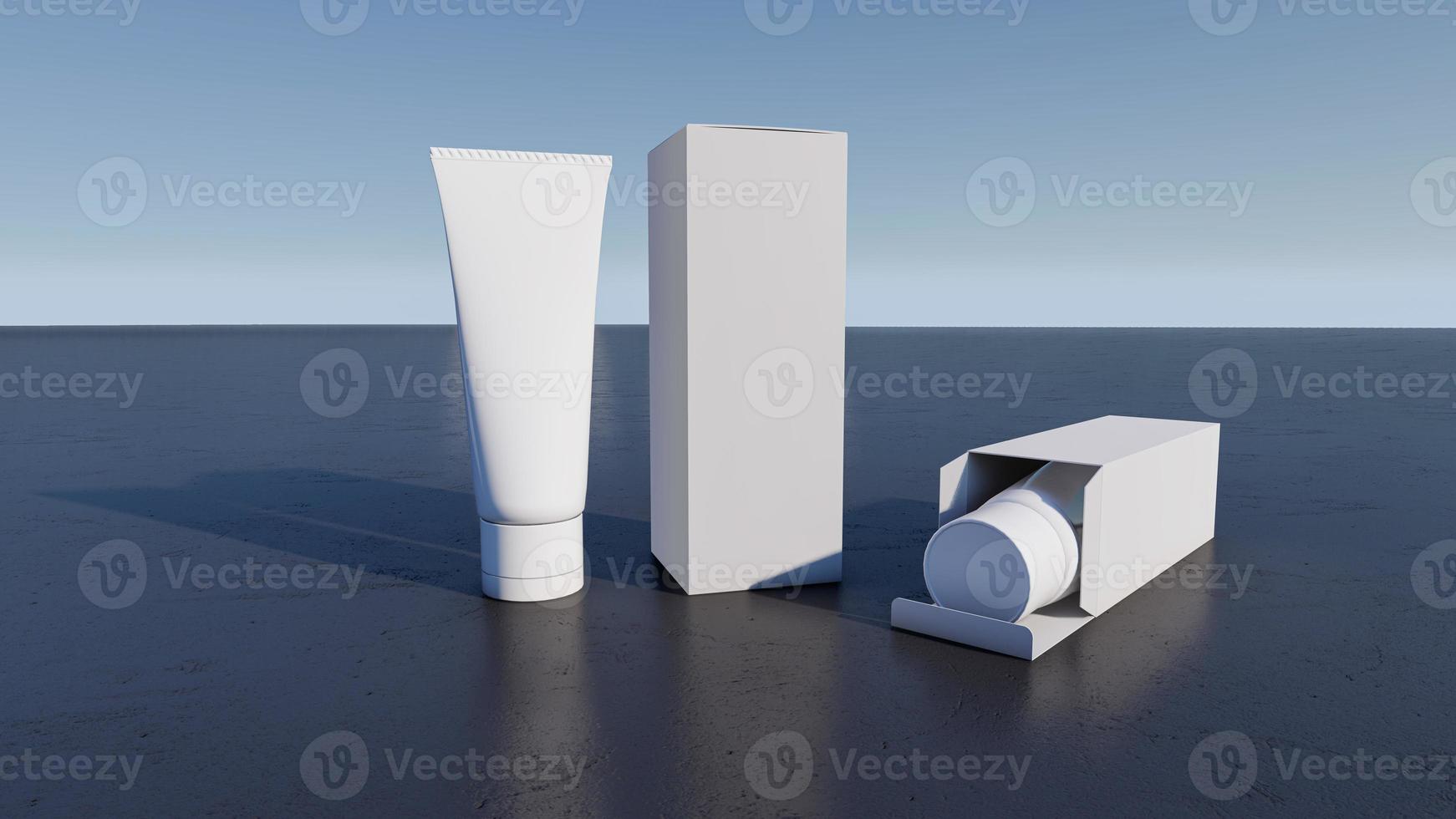 Mockup picture of 3d rendering of white foam tubes and boxes. photo