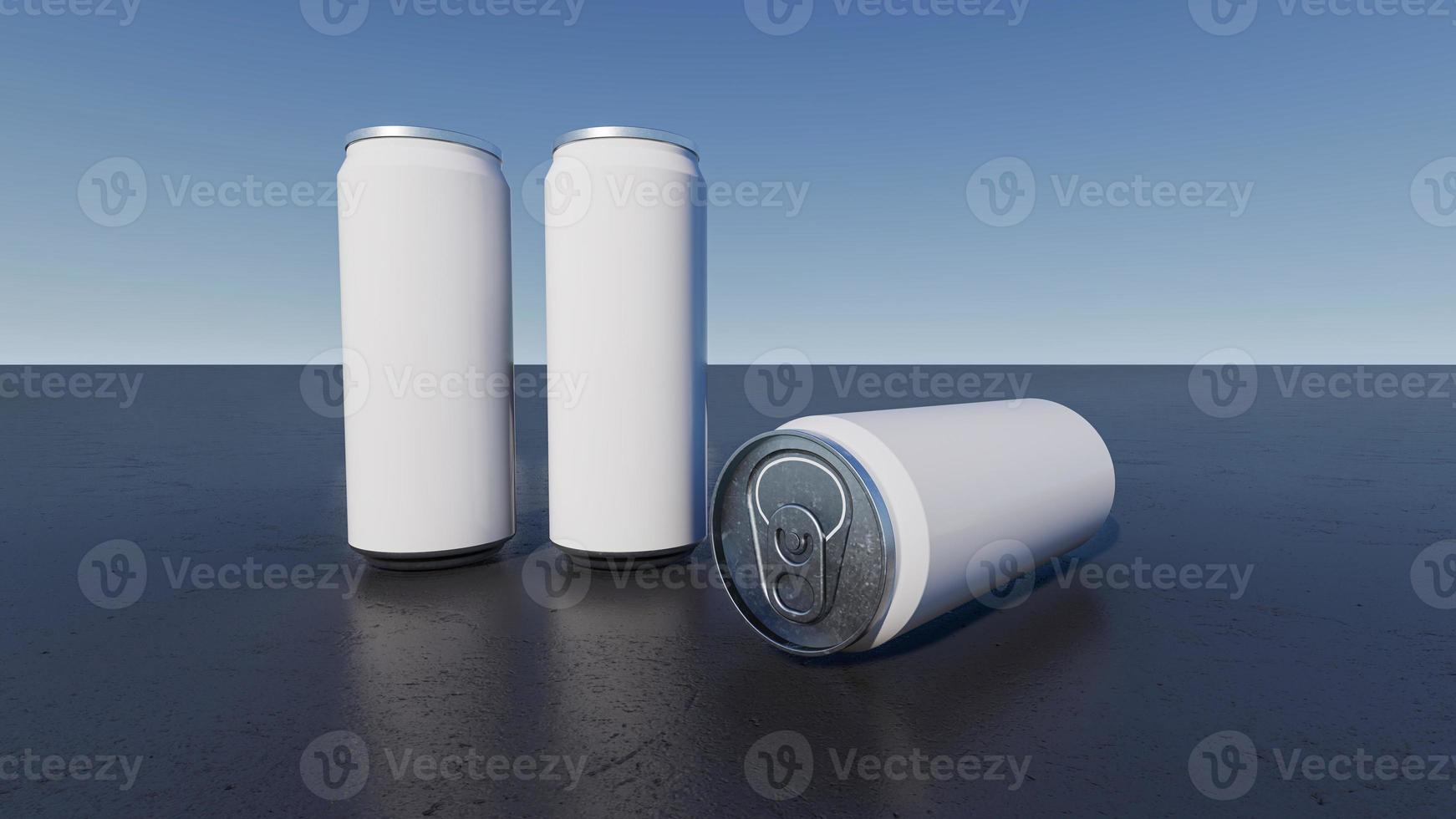 Mockup picture of 3d rendering of white and silver cans. photo