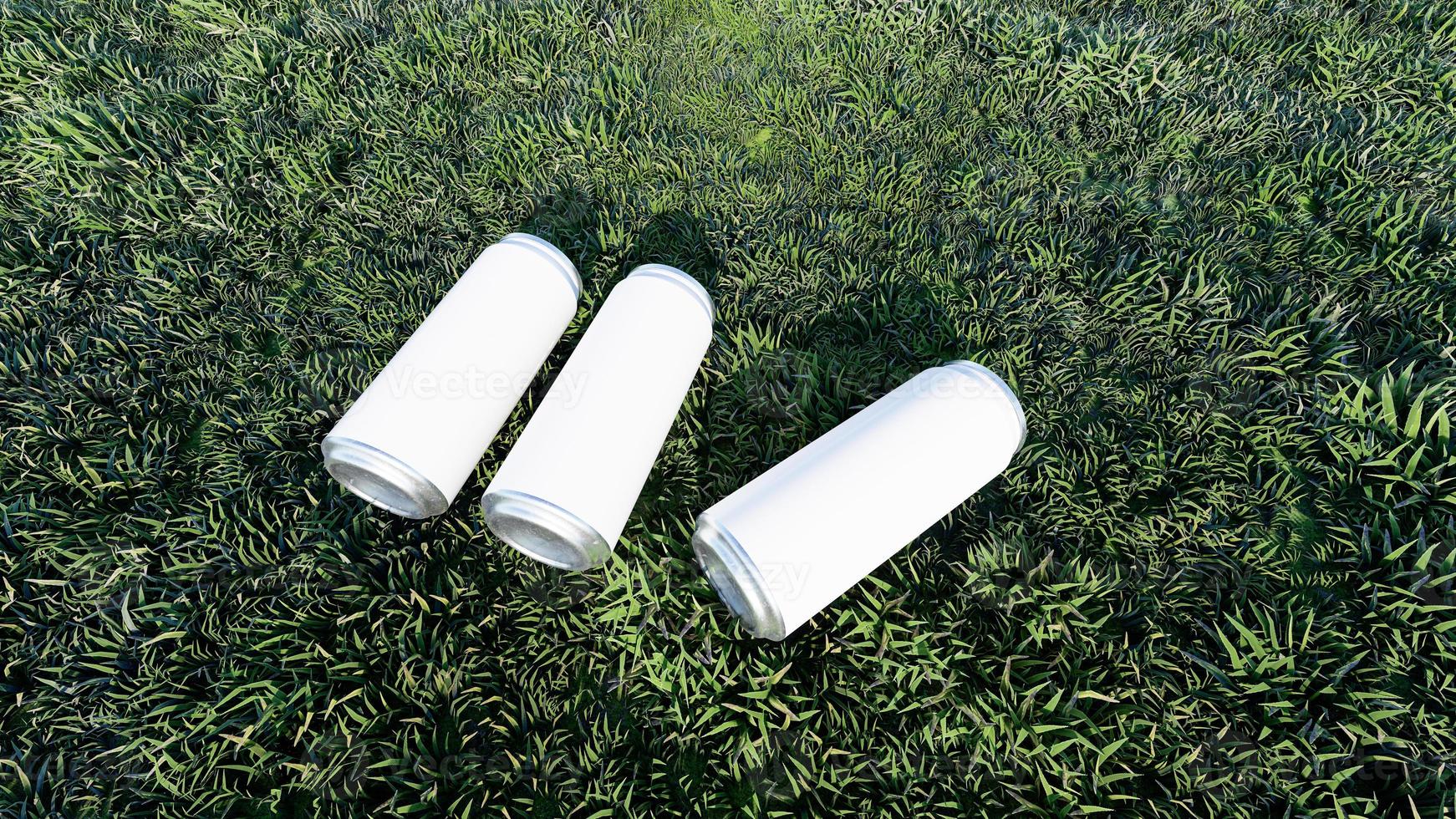 Mockup picture of 3d rendering of white and silver cans. photo