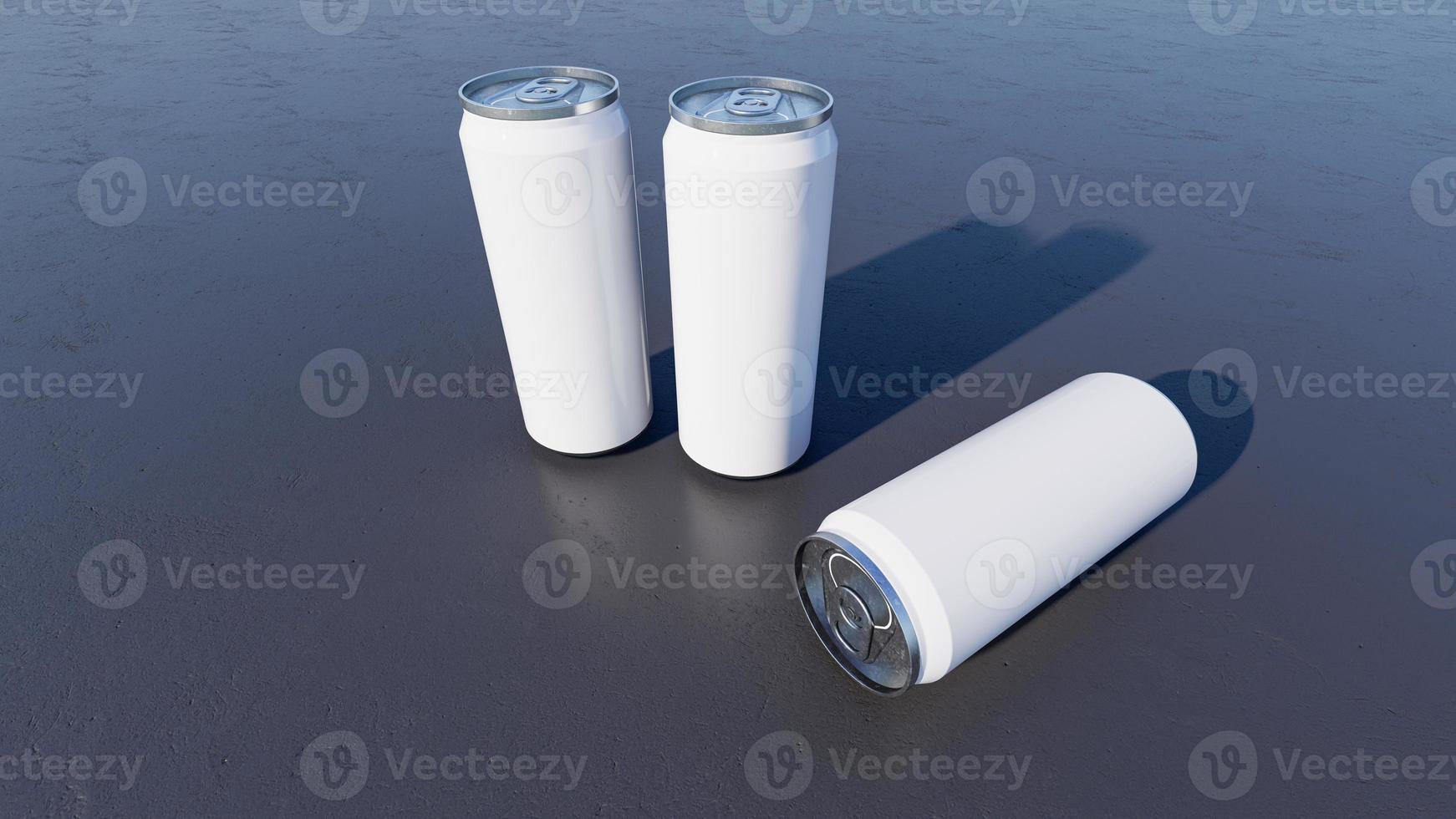 imagen de maqueta de representación 3d de latas blancas y plateadas. foto