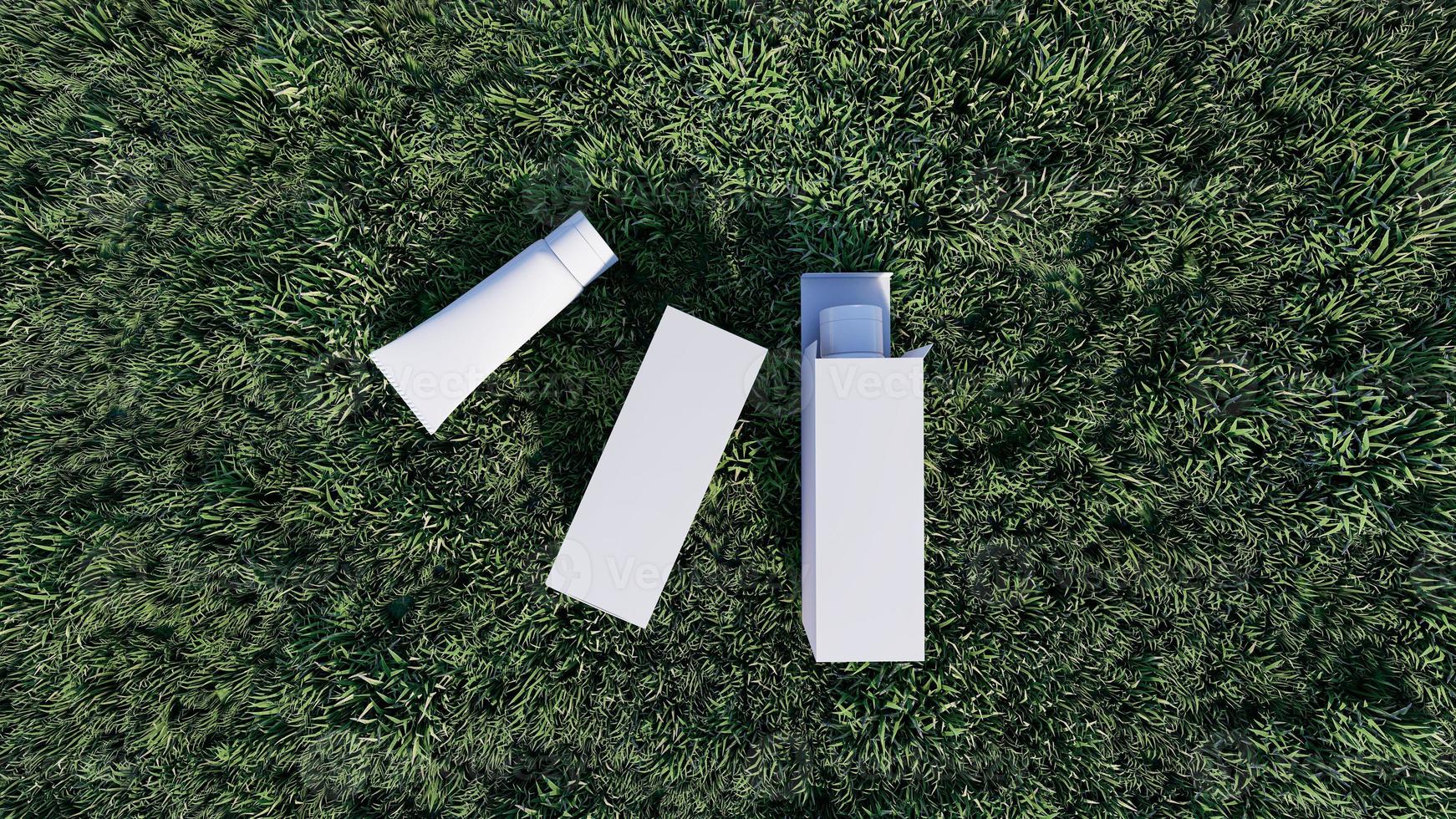 Mockup picture of 3d rendering of white foam tubes and boxes. photo