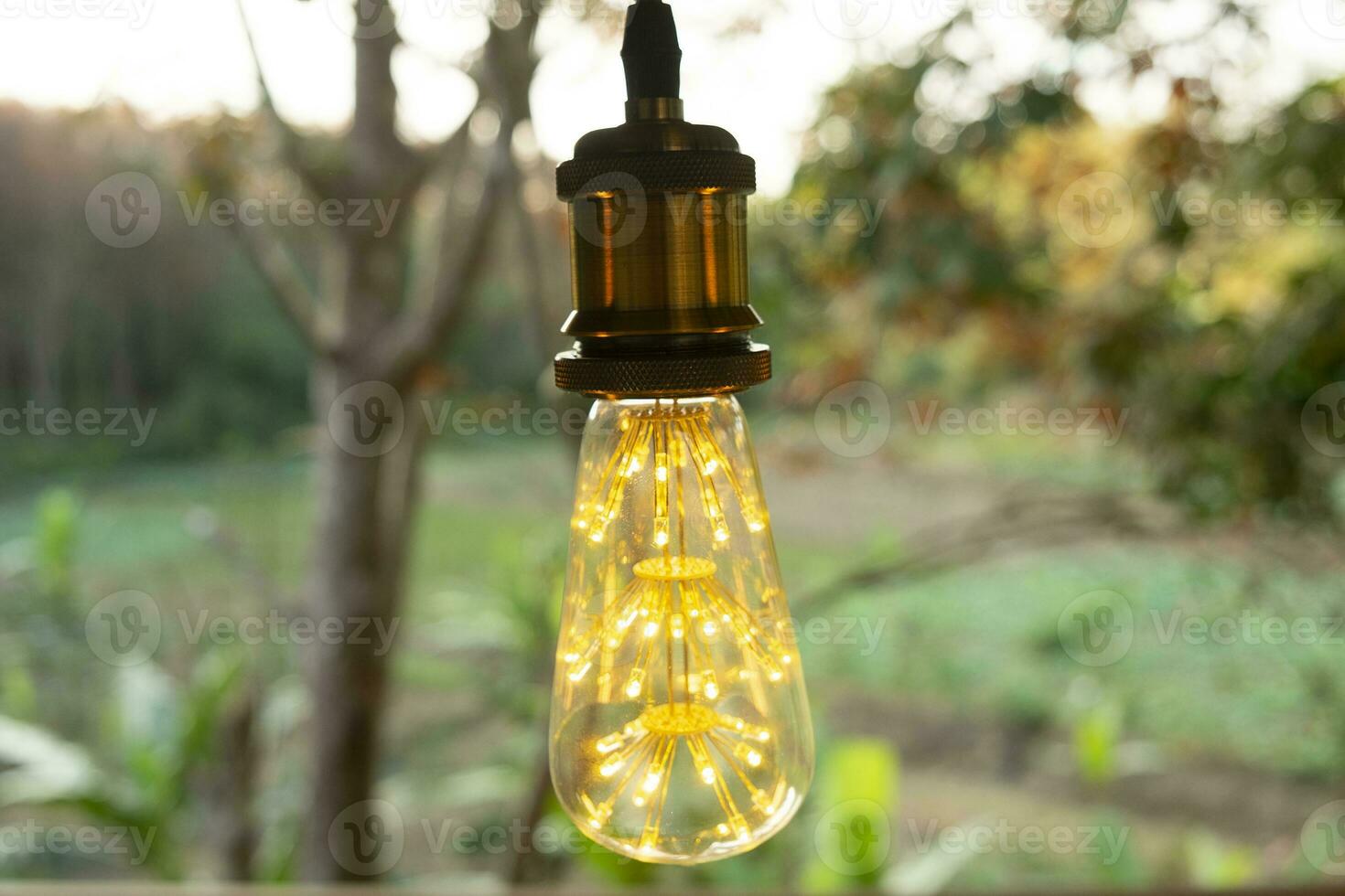 classic retro incandescent led electric lamp on blur background photo