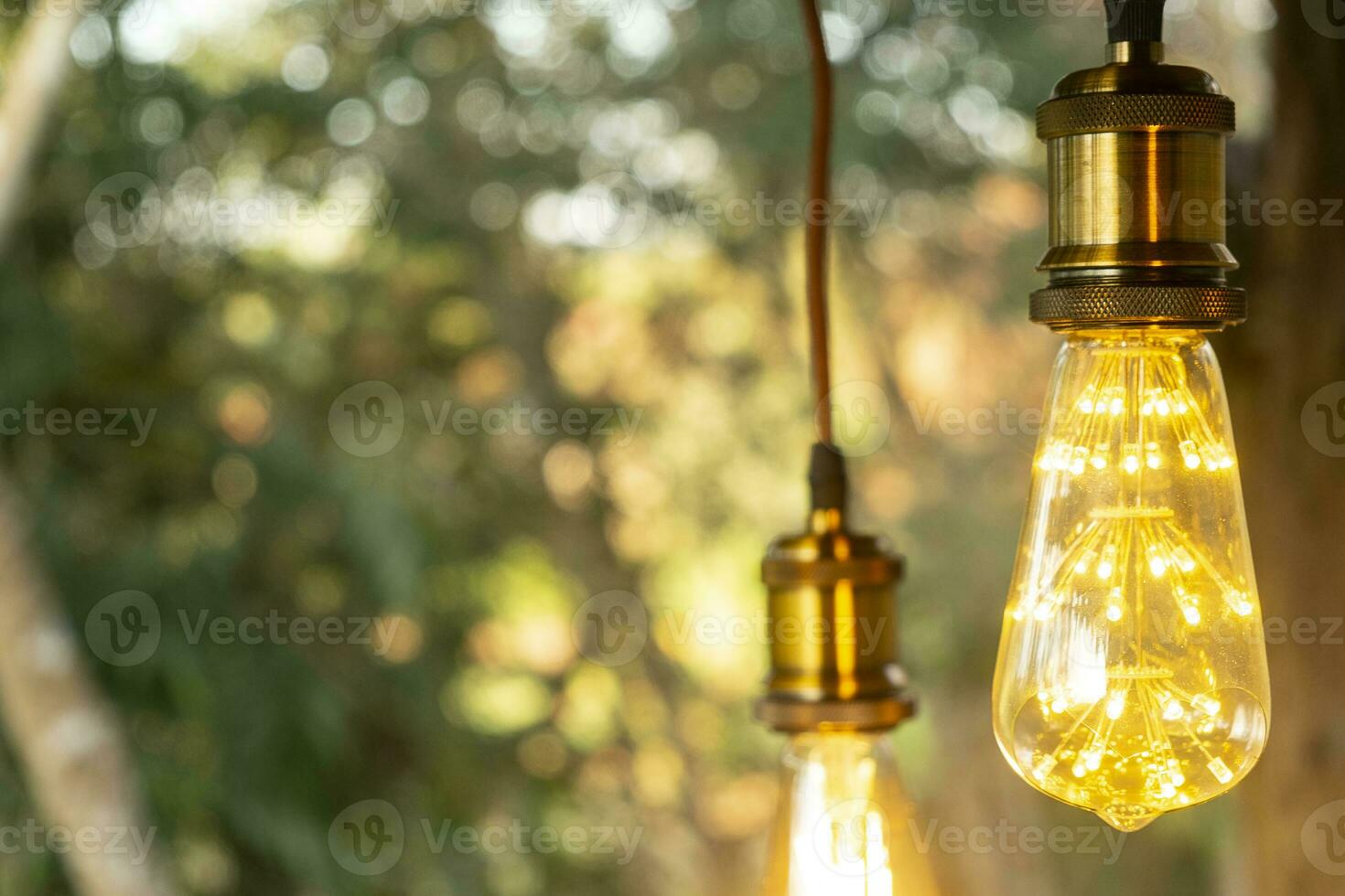 classic retro incandescent led electric lamp on blur background photo