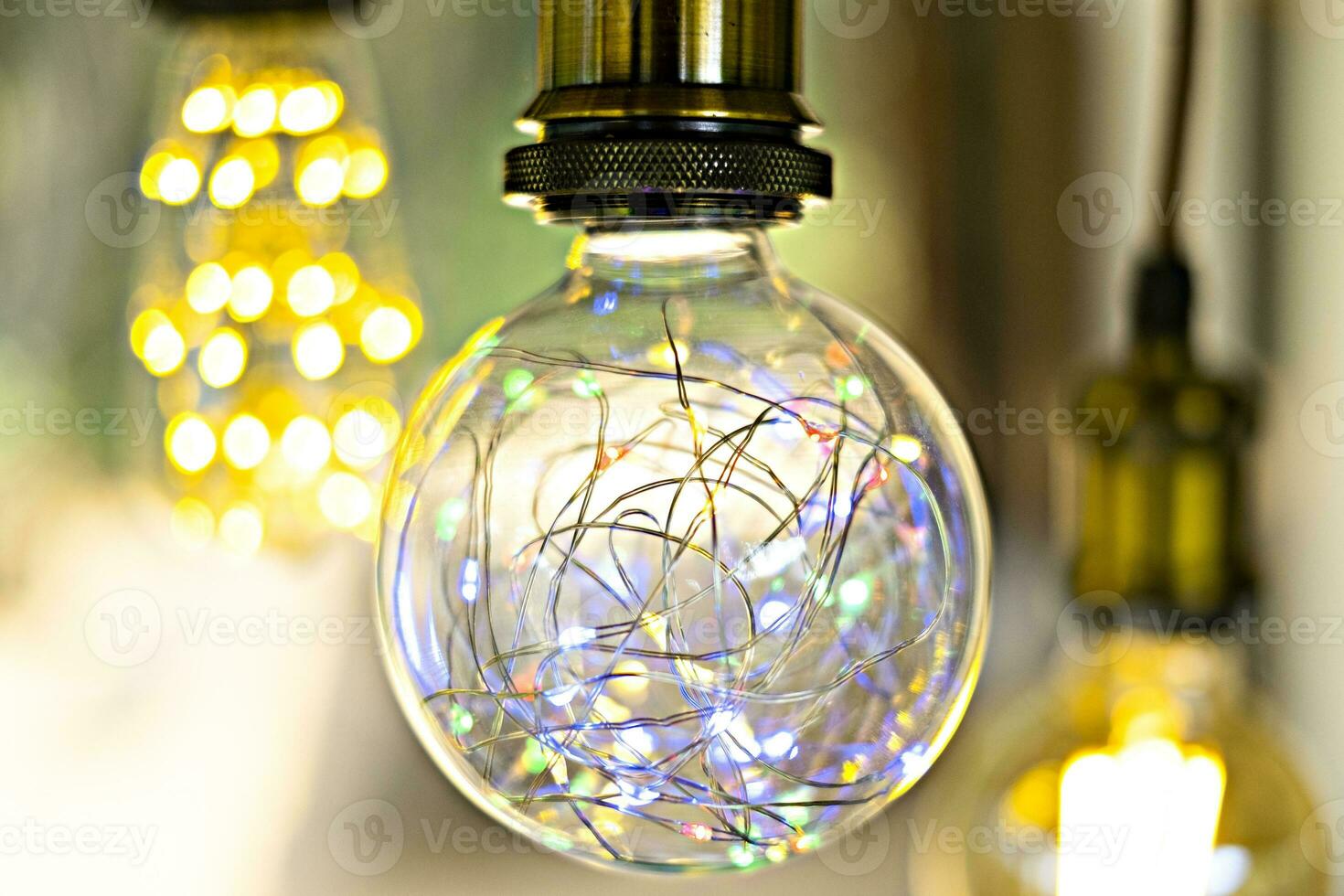 classic retro incandescent led electric lamp on blur background photo