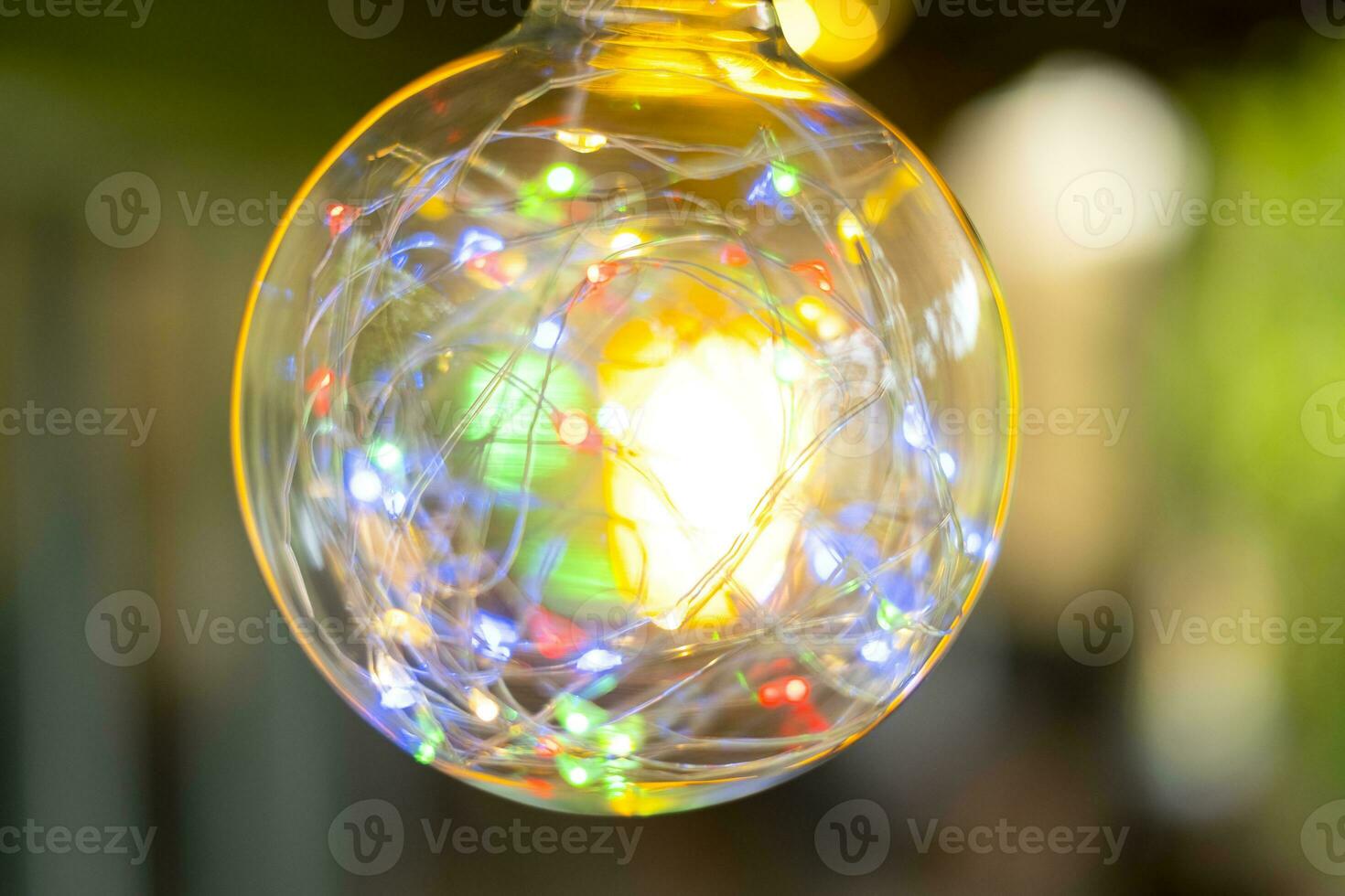 classic retro incandescent led electric lamp on blur background photo