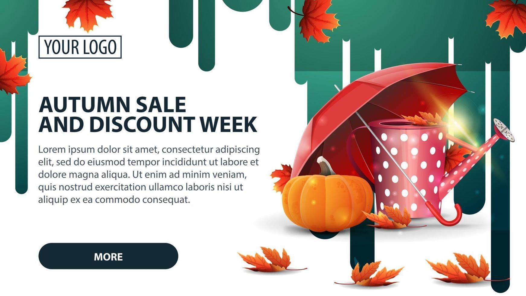Autumn sale and discount week, banner with garden watering can vector