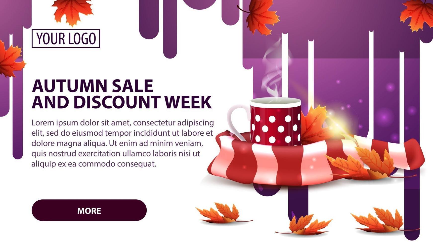 Autumn sale and discount week, banner with mug of hot tea vector