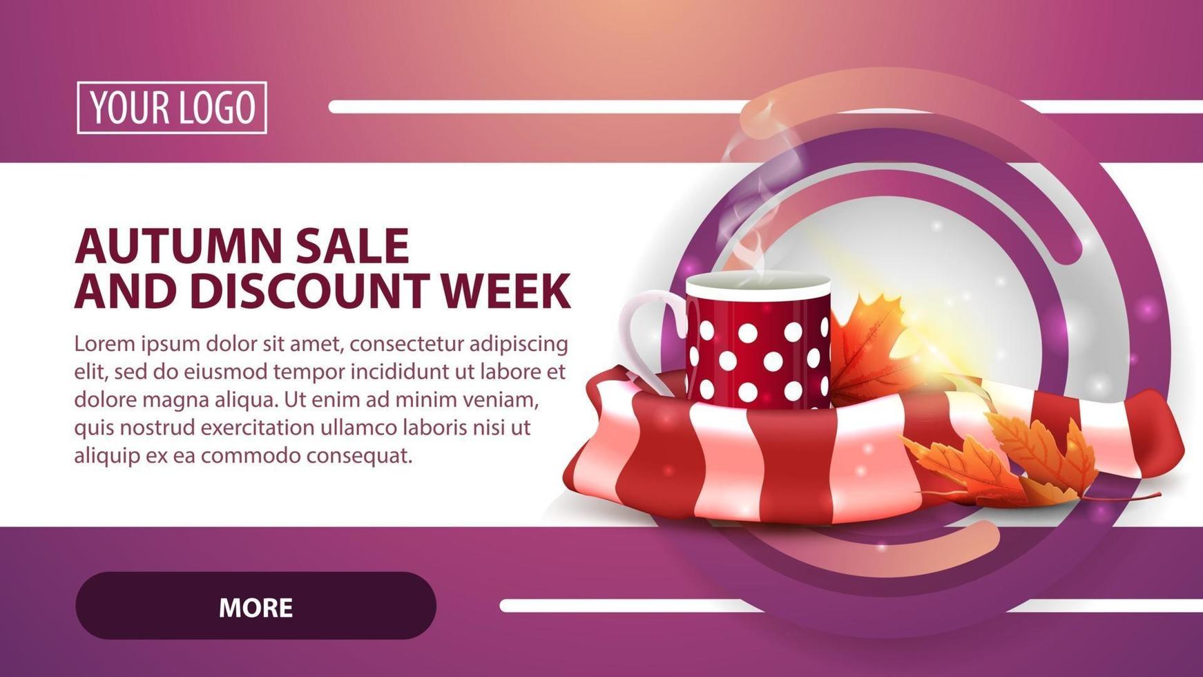 Autumn sale and discount week, banner with mug of hot tea vector