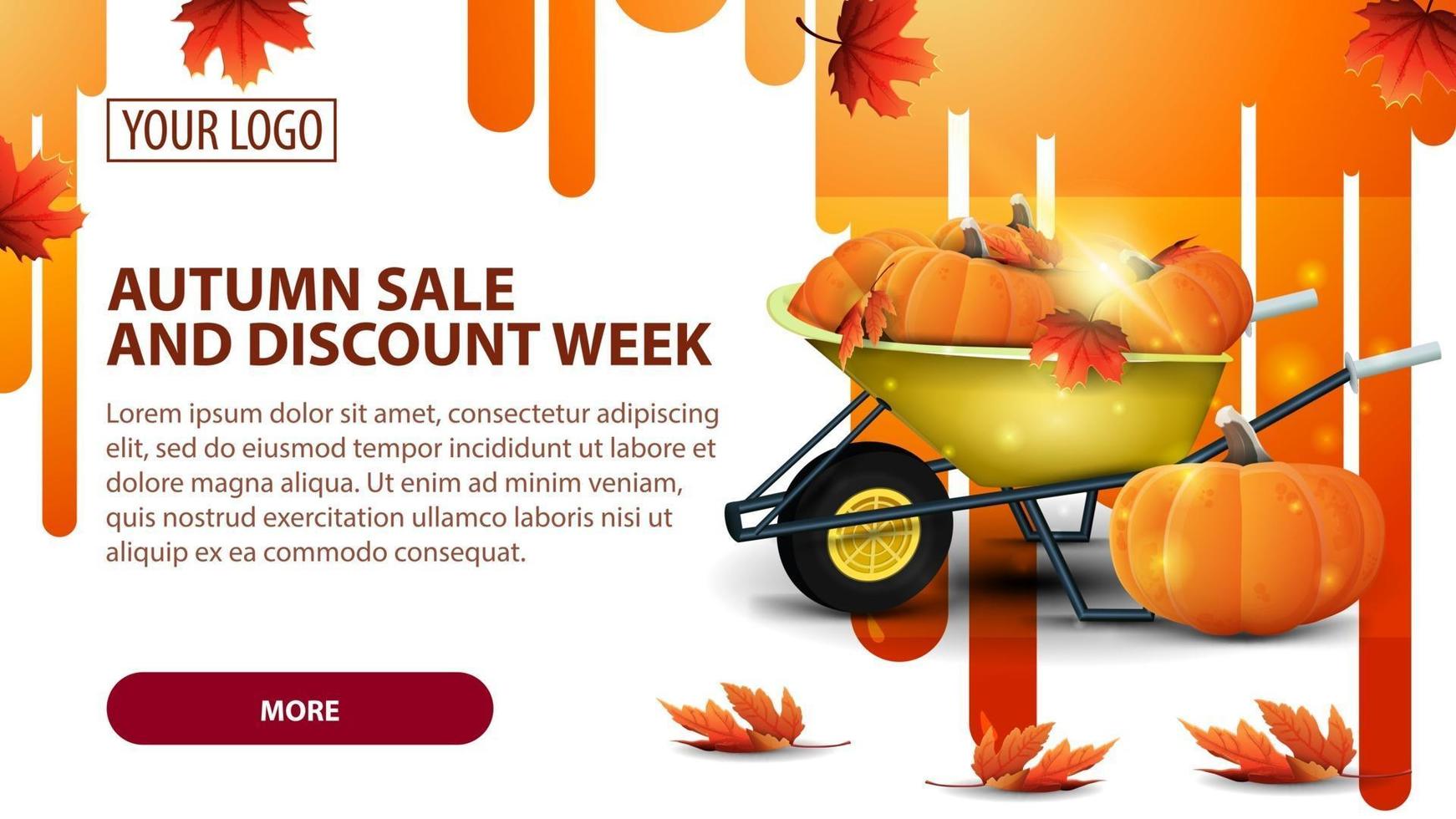 Autumn sale and discount week, banner with garden wheelbarrow vector