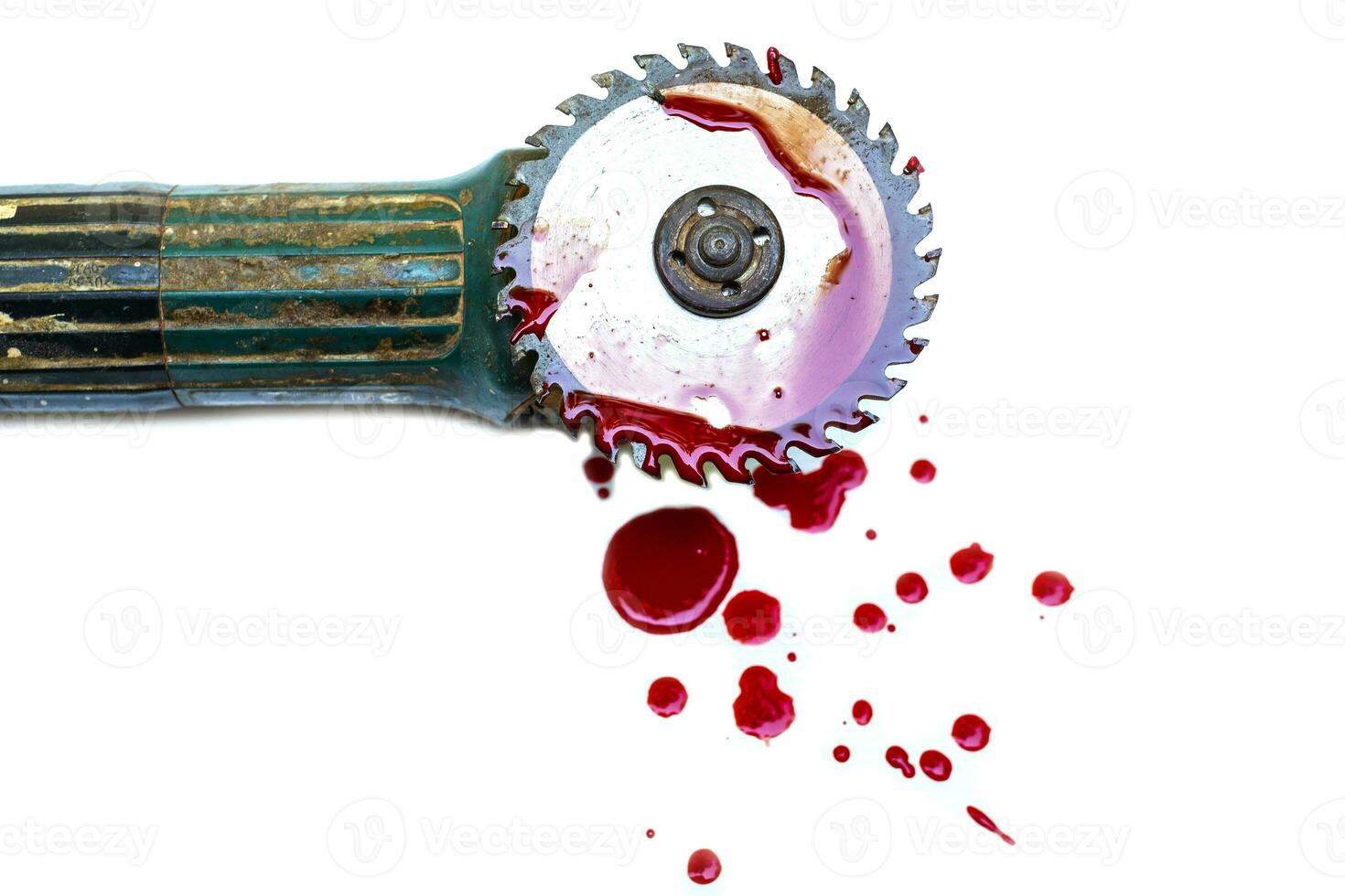 Circular saw disc bloody on white background photo